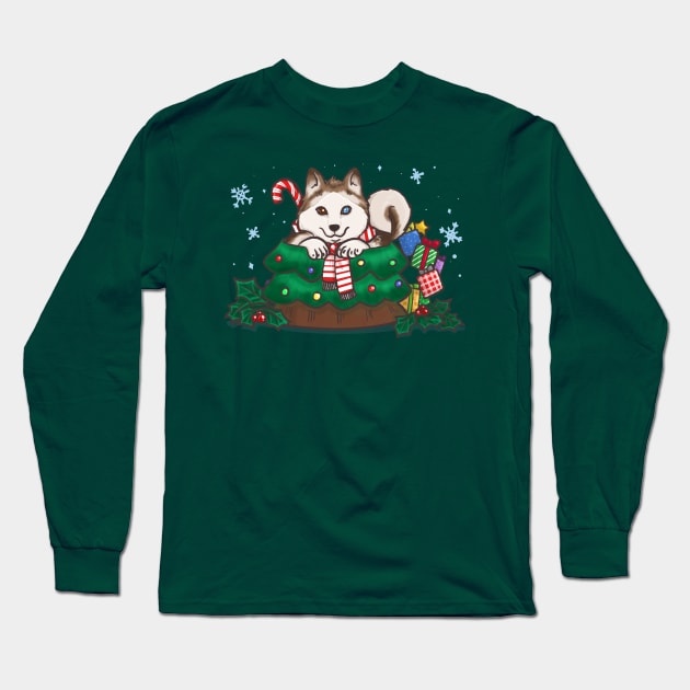 Cafe Pups: Special - Peppermint Mocha Husky Long Sleeve T-Shirt by CharismaCat